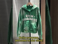 カスタム400/500gsmヘビーウェイトコットンジッパーヴィンテージパッチ刺繍アシッドウォッシュフーディー