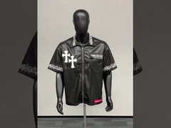 カスタム 男性のパッチ刺身 困った Zip Up PU レザーTシャツ