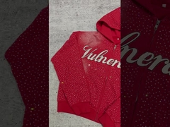 2025 新品 カスタム ルックス ラインストーン オーバーサイズの バッグ 箱型 ツィップアップ フーディ ヴィンテージ 洗濯日焼け 消えた ストリー