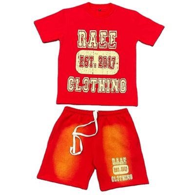 購入 夏のスポーツスーツ スウェットスーツ ユニセックス 男性用 カスタムTシャツとショート 酸洗いセット online manufacture