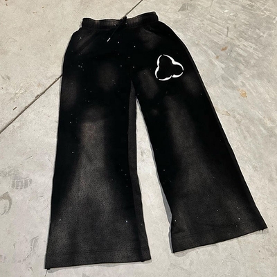購入 春季 男性用 ラインストーンパンツ オーバーサイズ 酸洗浄 切断 縫製 スウェットパンツ online manufacture