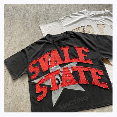 購入 男性用 カスタム グラフィック Tシャツ DTG プリント ヴィンテージ ディストレス パッチ 刺身 アシド ウォッシュ online manufacture