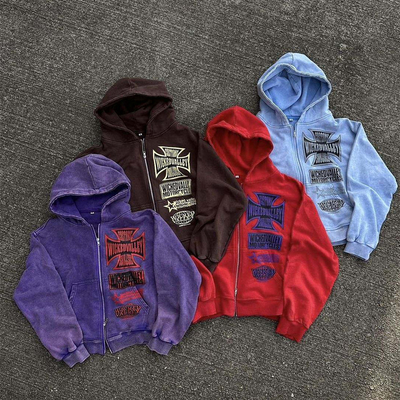 購入 男性用 抗収縮 酸洗 カット フーディ ダブルジッパー ヴィンテージ 日焼け 消えたスタイル online manufacture