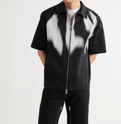 購入 男性用カジュアル ヘビーウェイト 綿 黒 プリント ジップアップシャツ S-5XL または カスタム ヒップホップスタイル online manufacture