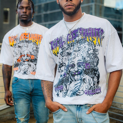 購入 男性用 ボクシージムTシャツ ストリートウェア 350gsm 重量マック ネックプリントTシャツ online manufacture