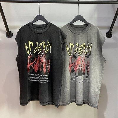 購入 オーバーサイズのデザインとDTGプリントロゴのカスタマイズされたメンズアシドウォッシュヴィンテージタンクトップ online manufacture