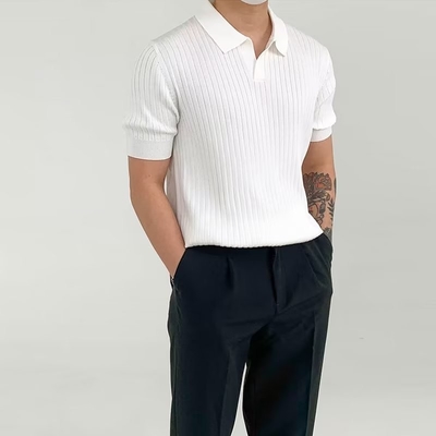 購入 2024夏ファッション エレガント 潮流 半袖 シンプル ポロカラー 男性用Tシャツ online manufacture