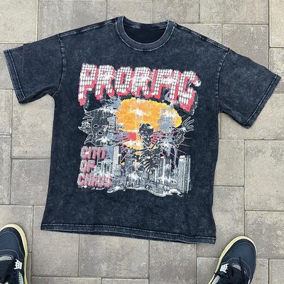 購入 ユニセックス ストリートウェア オーバーサイズ 洗濯黒Tシャツ 酸洗濯 シンプル ヴィンテージ 重量級 石 online manufacture