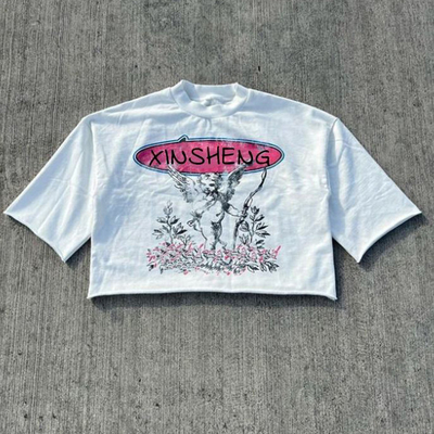 購入 男性のカラフルなストリートウェア DTG印刷スタッフ ネックショート袖 ボックスフィット カットTシャツ online manufacture