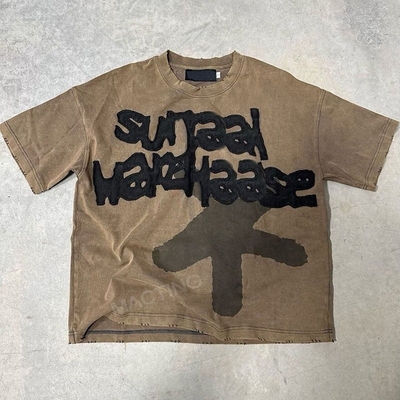 購入 オ・ネック 刺身パッチ アップリケ 縫製 綿 箱 切断 シャツ 男性用 online manufacture
