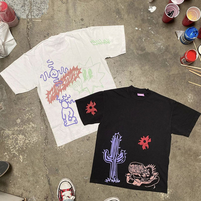 購入 裸かカスタム 100% 綿 重白 固体 男性用Tシャツ Oネックと3Dパフプリント online manufacture