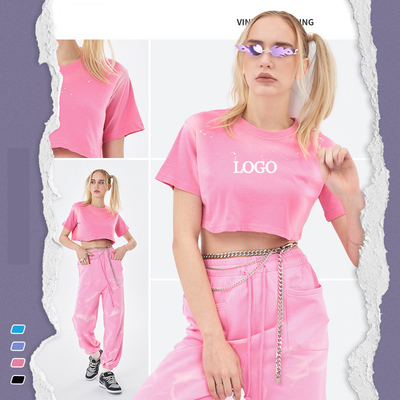購入 2024夏 アシド洗浄 薄れ 熱い セキシー クロップ トップ 女性用Tシャツ カスタマイズされたラベル online manufacture