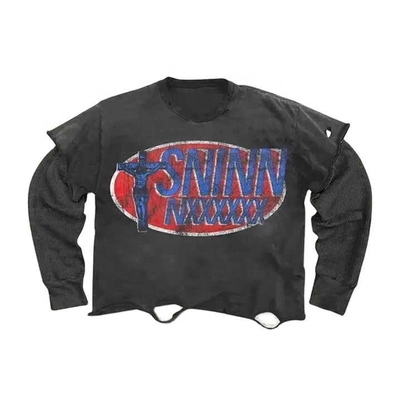 購入 オーダーメイド 長袖Tシャツ ヴィンテージ 洗濯 撕裂 250GsmTシャツ ダブルレイヤ 100綿 online manufacture