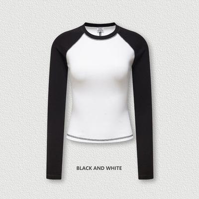 購入 5xl 4xl 3xl 100綿長袖Tシャツ オールネックカラー 女性用Y2kヴィンテージコントラスト ラグランホワイト online manufacture
