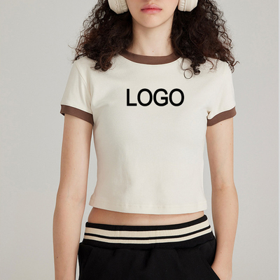 購入 刺身装飾 女性用Y2k ヴィンテージ ユング ファッション コントラスト リンガー クロップ Tシャツ online manufacture