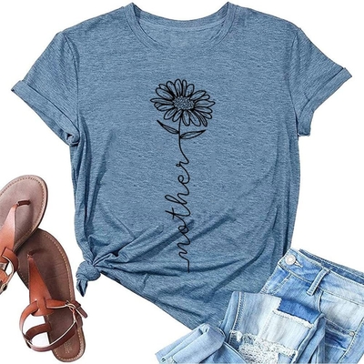 購入 熱伝送印刷 女性用Tシャツ 夏のお母さん ママ 紫陽花 花 カジュアル online manufacture