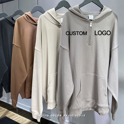 購入 300g-700g コットン ユニセックス 男性 ストリートウェア オーバーサイズのパフ プリント 半 Zip Up フーディ 3xl 4xl 5xl online manufacture