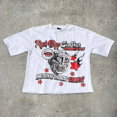 購入 ヒップホップ Dtg プリント カット グラフィック Tシャツ チーム 首 酸洗 日光 淡い 苦しい Tシャツ online manufacture