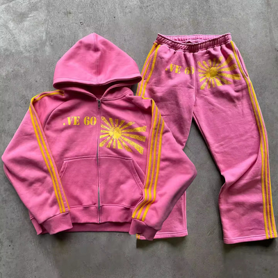 購入 カスタムスクリーンプリント ロゴストライプ トレーニングスーツ ヴィンテージ 酸洗い Zip Up Hoodie And Jogger スウェットパンツ online manufacture