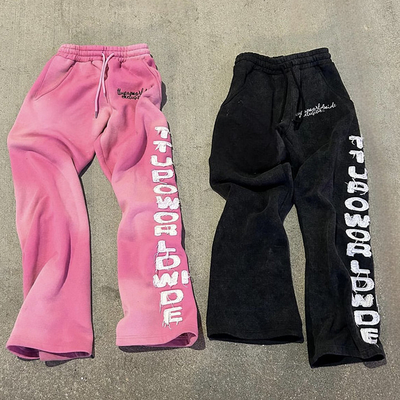 購入 カスタム フレイヤー スウェットパンツ リラックスズパンツ 日焼け消えたパフ プリント ブーツカット 酸洗い フレイヤー スウェットパンツ online manufacture