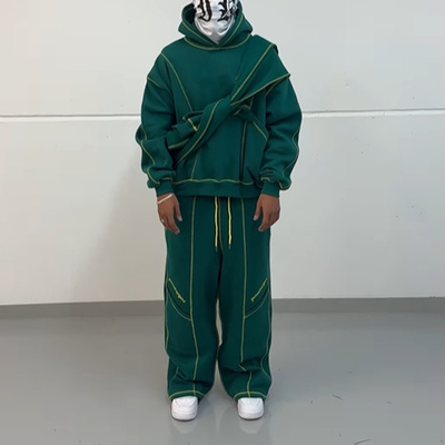 購入 男性用 カスタム バッグジョギング スポーツスーツ Dtg プリント パイピング スウェットスーツ レター プリント フーディ スウェットパンツ 2点セット online manufacture