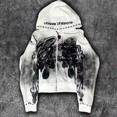 購入 カスタム 汚れた洗濯 Zipper ラインストーン フーディ 男性 グラフィック印刷 ロゴ フランス テリー ストリートウェア ヴィンテージ 困った フーディ online manufacture