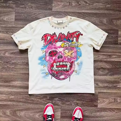 購入 カスタムグラフィックTシャツ オーバーサイズの箱型Tシャツ 100%綿 ラインストーン アcido ウォッシュ ドロップ 男性用肩Tシャツ online manufacture