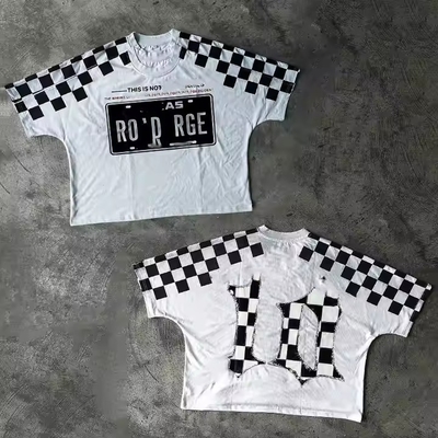 購入 Tシャツメーカーカスタムチェック柄ヴィンテージダブルレイヤー100％コットンオーバーサイズボックス型高品質ストリートウェアクロップドメンズTシャツ online manufacture