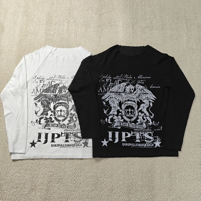 購入 Custom Streetwear Dtg Print Graphic Vintage Raw Hem Crew Neck Waffle Knit Thermal Long Sleeve T Shirt for Men online manufacture