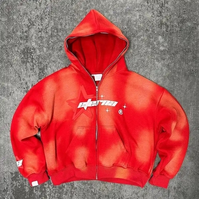 100%綿 ヘビーウェイト フーディ ヴィンテージ 酸洗い 日焼け 消えた プーフ プリント フル ザップアップ