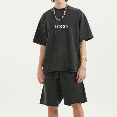 男性用カスタムロゴ オーバーサイズ 100% コットン スポーツウェア トレーニングスーツ Tシャツとショートセット