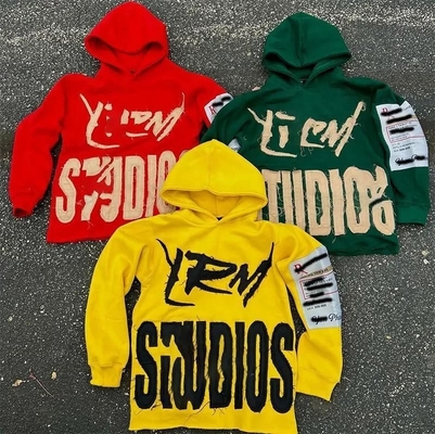 カスタム 刺身 フーディ 刺身 男性 ストリートウェア パッチ ヴィンテージ アシド ウォッシュ カット フーディ