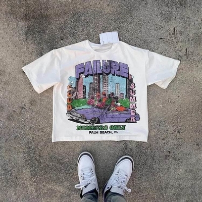 ボクシーグラフィック 300gsm 100%綿Tシャツ カラーフル カスタムシルクスクリーン DTGパフプリントTシャツ