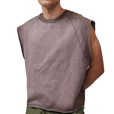 ユニセックス 重量100% 綿 肋骨 首 毛糸 短柄 袖のないTシャツ