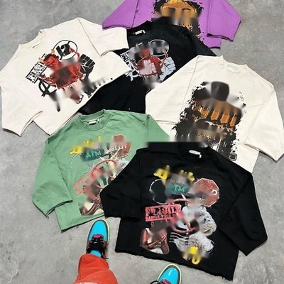 長袖カットジムTシャツ ヘビーウェイト ドロップショルダー ボキシTシャツ カスタム