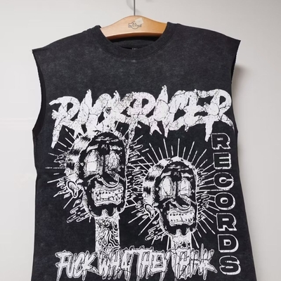 テリーファブリック カスタム ヒップホップ オーバーサイズのカット ローヘム クラップ タンクトップ 男性用綿Tシャツ