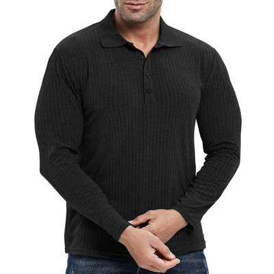 カスタム ポーロ Tシャツ リブ ニット 男性 筋肉 フィット 長袖 運動 ティート ジム ゴルフ