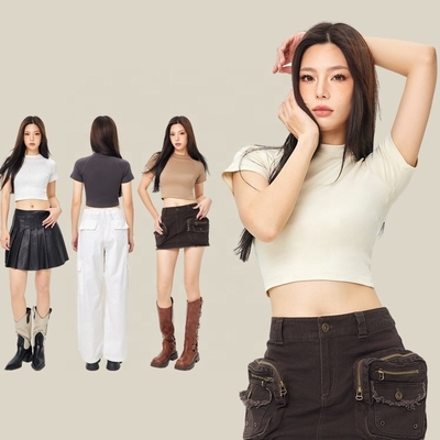 カスタムプリント グラフィック ロゴ カット ベビー ティーシャツ 女性 綿 収穫 トップ Y2K デザイン