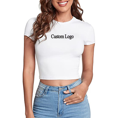 持続可能な2023 女性向け オーダーメイド ポリエステル シンプル Tシャツ 夏のベビーティー Y2k クロップトップ