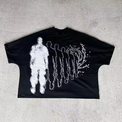 2025 カスタムグラフィッククルー ネック・ドロップ・ショルダー ヘビーウェイトTシャツ オーバーサイズのカットボキシ・フィット 男性用Tシャツ